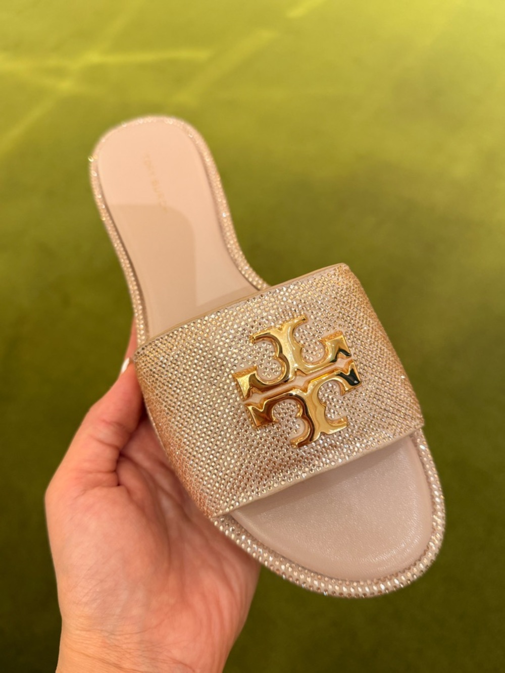 Tory Burch Everly Rhinestone Posy Pink / Crystal / Gold, RUNS SMALL
